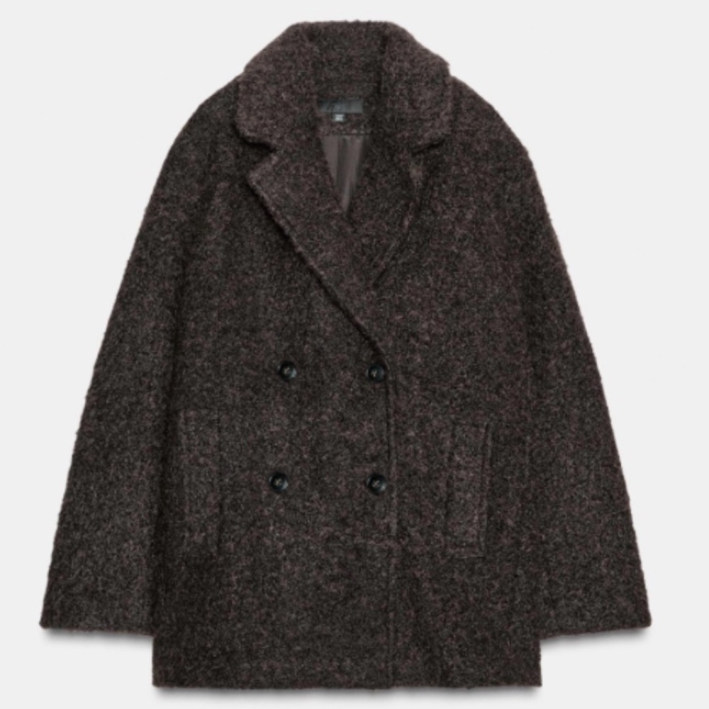 ZARA NWT XS bouclé double-breasted mid-length coat in dark brown